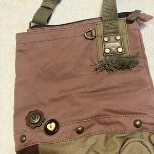 Chala Brown Canvas Tote with Floral Accent